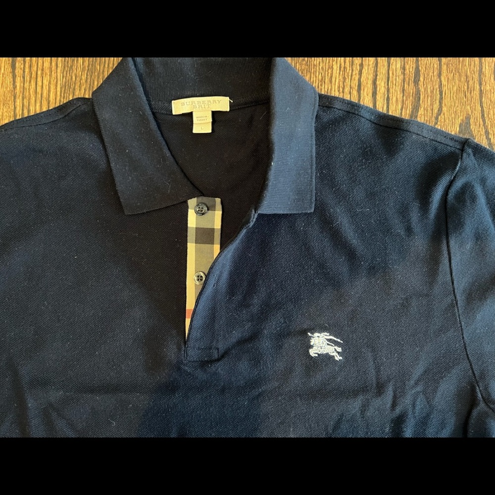 Burberry navy blue long-sleeved pique polo